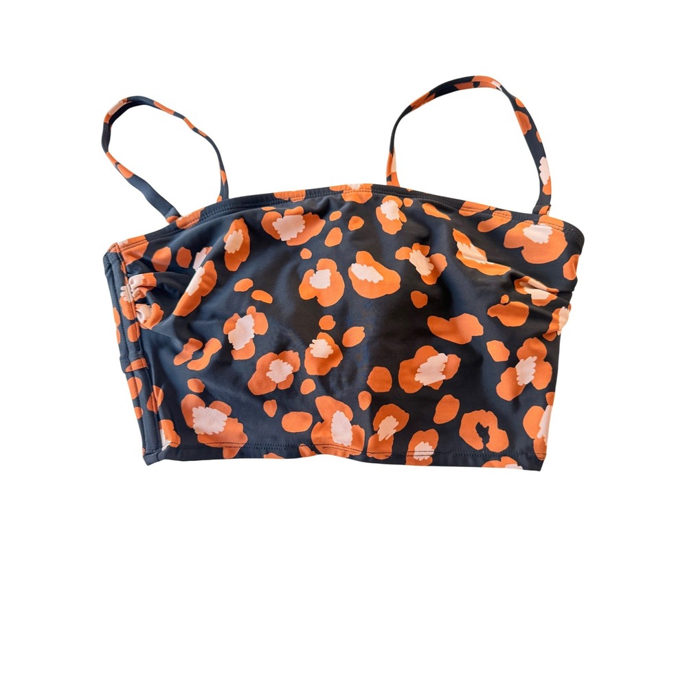 Shade & Shore Orange Leopard Print Lace Up‎ Back Bikini Top Large 238101302
